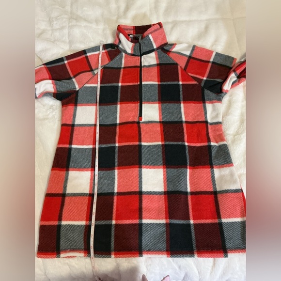 Eddie Bauer Red and Black Plaid Quarter-Zip Pullover - Picture 5 of 7